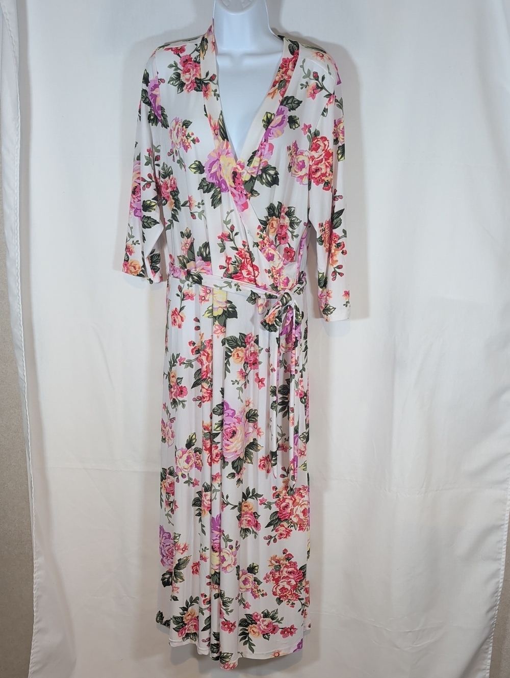 New Look Ivory Floral Wrap Dress with Pink & Green Blooms